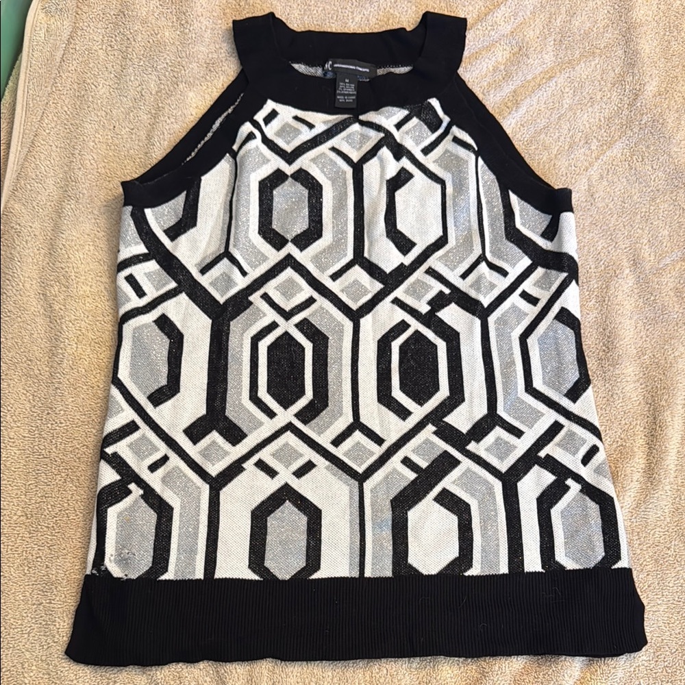 INC International Concepts Black and White Graphic Sleeveless Tank Top